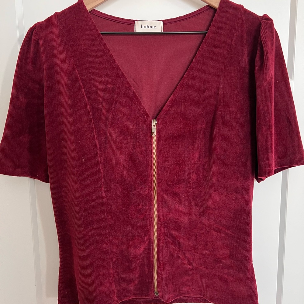 Burgundy Front Zipper Top